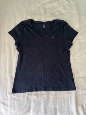 Tommy Hilfiger Navy V-Neck Short Sleeve Tee with Logo